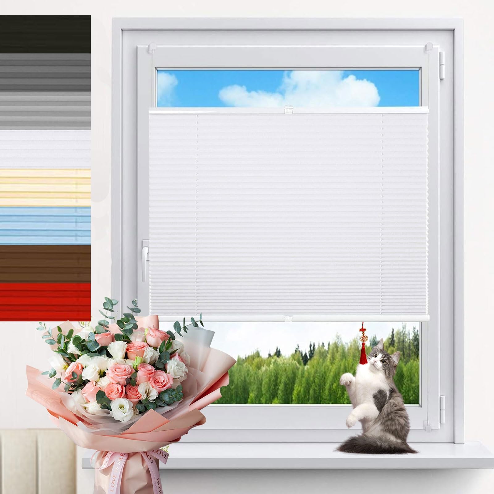 Store plissé sans perçage pour fenêtre pvc solution locataire 80x90