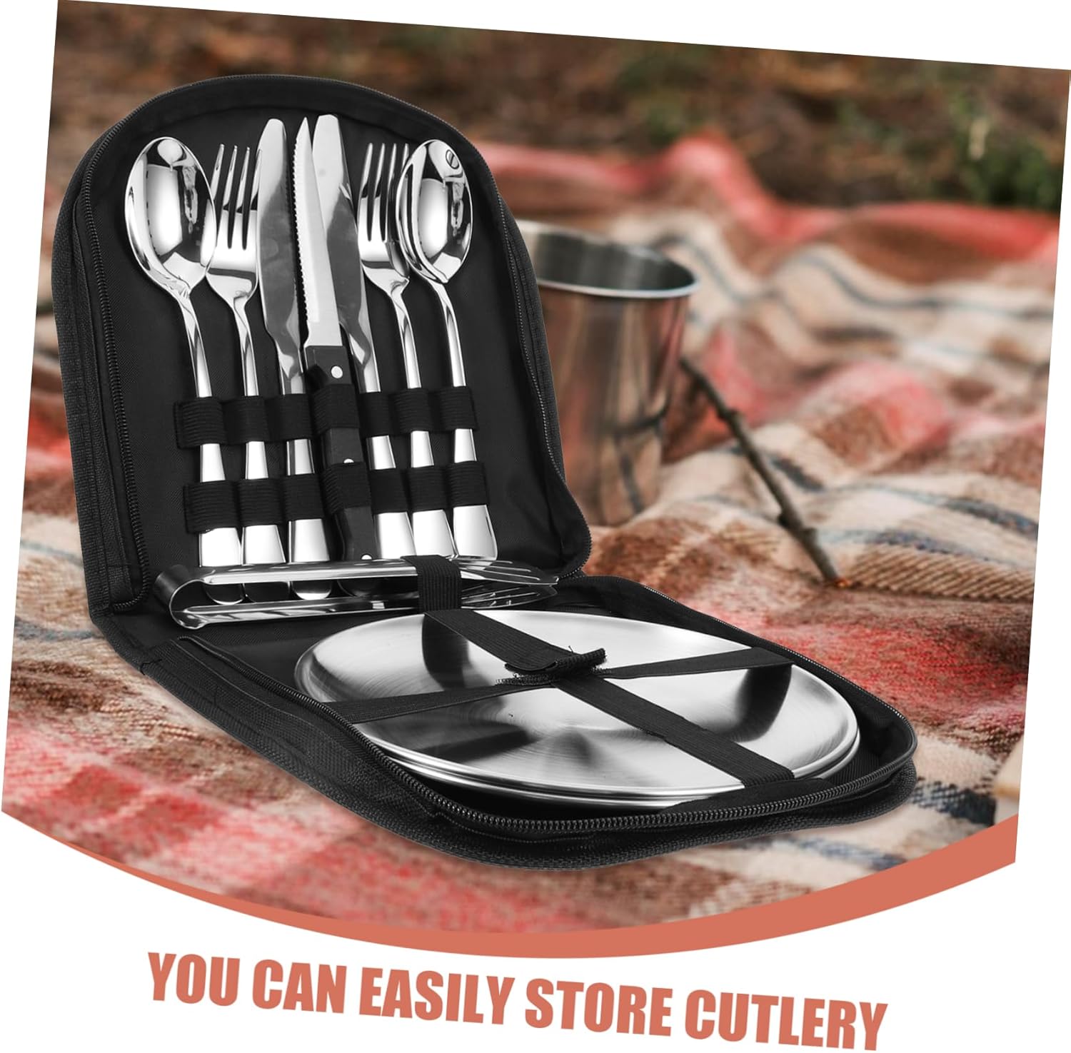 1Set Portable Camping Cutlery Set Stainless Steel Utensil Kit for Picnic Outdoor Dining Compact Storage Bag Lightweight Easy to Carry for Backpacking