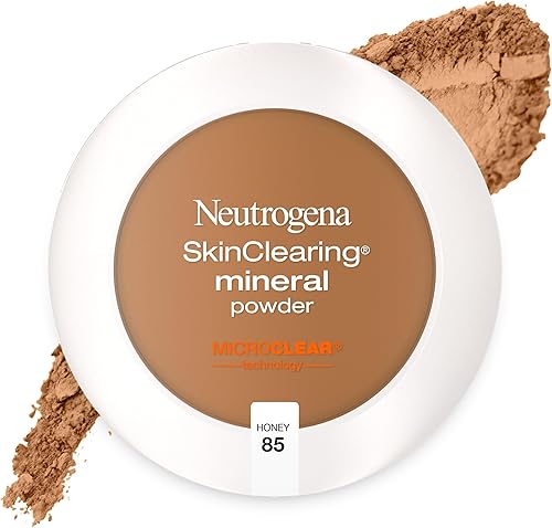 Neutrogena SkinClearing Pressed Mineral Powder Compact for Acne Prone Skin, Oil Absorbing Acne Makeup with Salicylic Acid helps to Cover, Treat & Prevent Breakouts, Honey 85,.38 oz