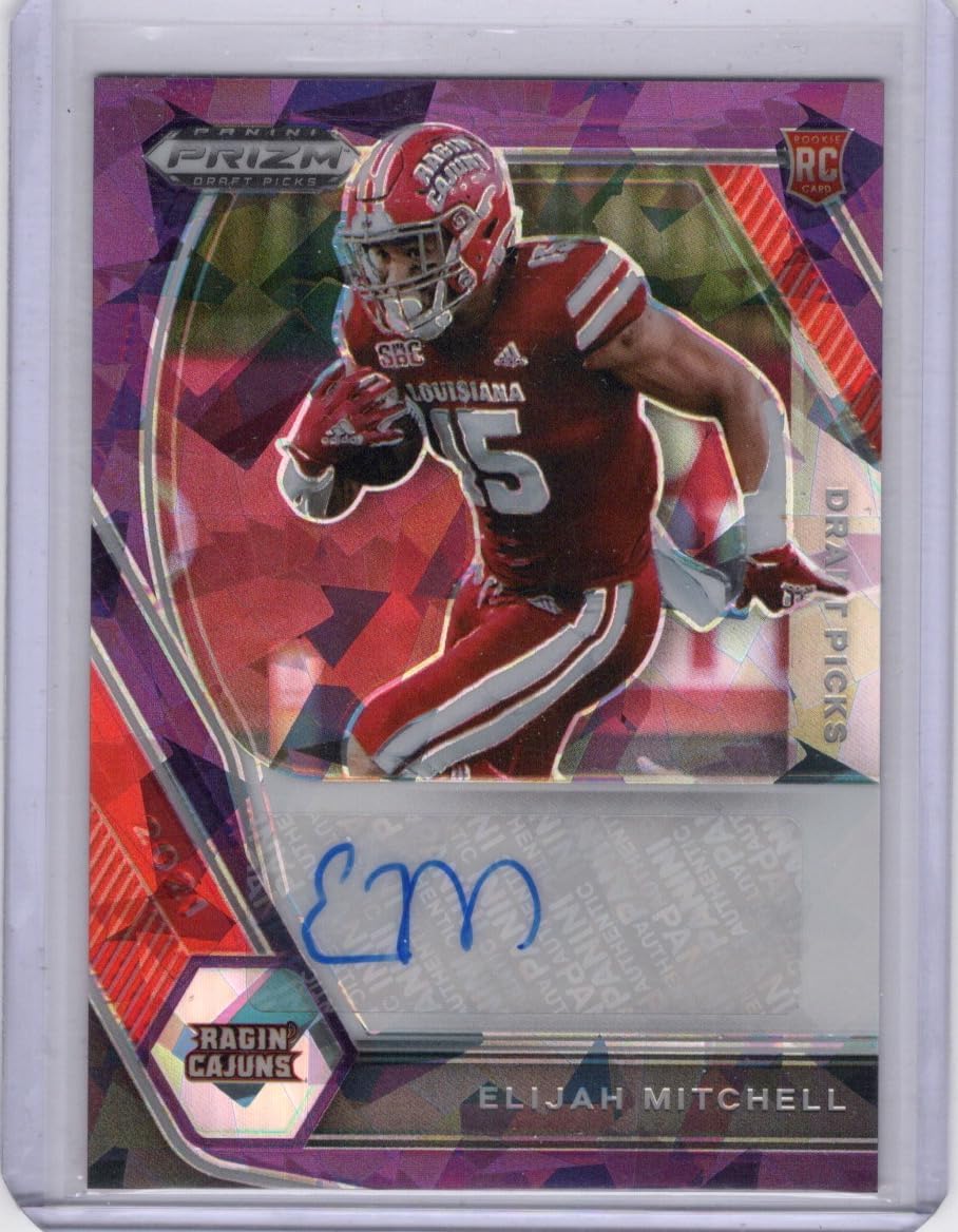 Elijah Mitchell Autographed & Serial Numbered #60/99 Purple Ice Prizm Parallel Rookie Card Collectible Football Card - 2021 Panini Prizm Draft Picks Football Card #DPA-EM1 (49ers)