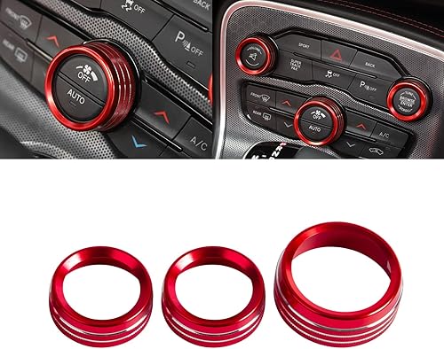 Xotic Tech - 3 piezas de aluminio rojo CA para interruptor de volumen de radio climática de control de botón de control compatible con Dodge Charger
