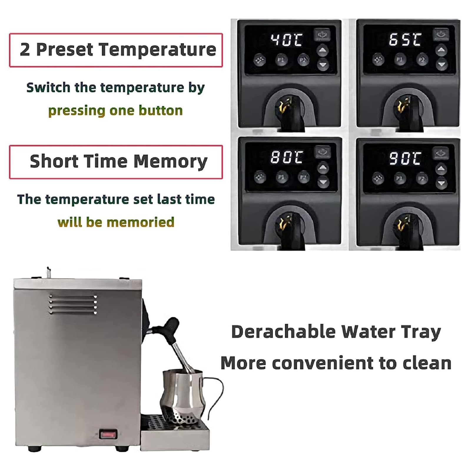 Espumador de leche, máquina de espuma de café comercial de acero inoxidable con función de memoria - 1450 W, control de temperatura para té de burbujas, té de leche