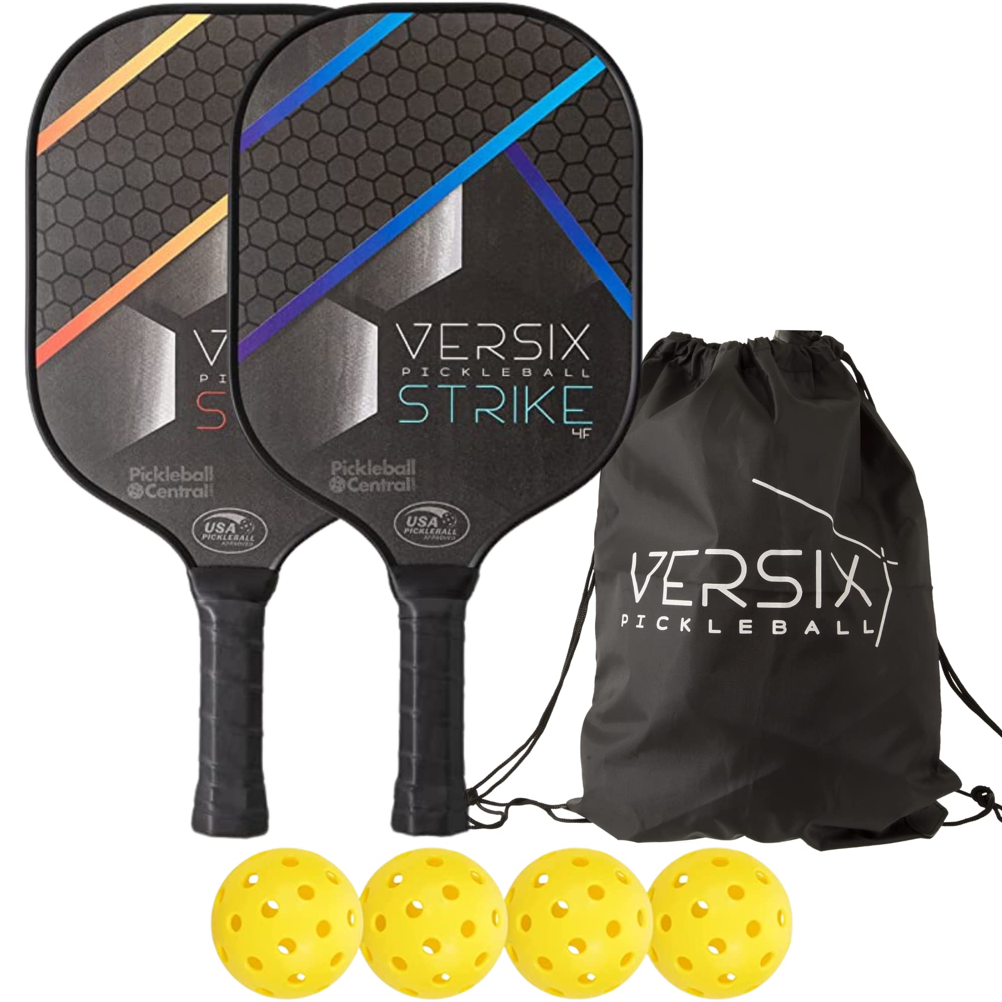 VERSIX Strike 4F Composite Pickleball Bundle for 2 Players (2 Composite Paddles + 4 Outdoor Pickleballs)