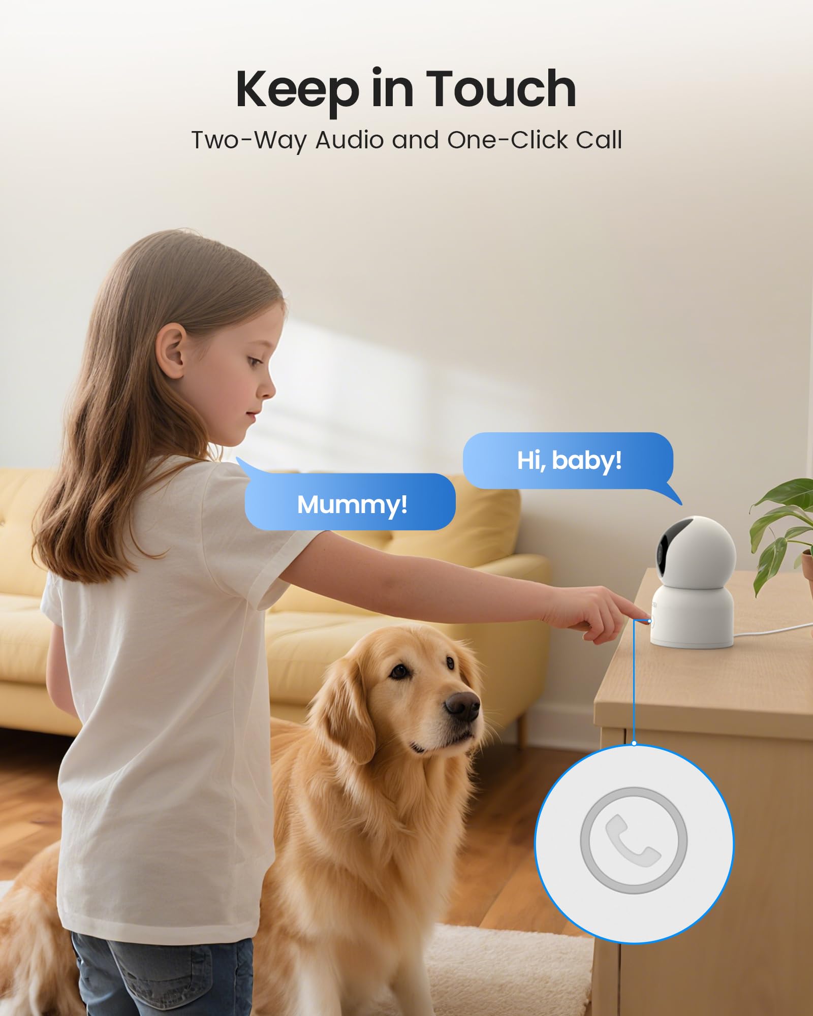 ZOSI Pack de 2 Cámara Vigilancia Seguridad WiFi Interior 8MP para Bebé/Mascota, Detección y Seguimiento de Movimiento, 360° Vista, Audio Bidireccional, 2.4G/5G WiFi, 64GB Tarjeta Incluida, 4K C518
