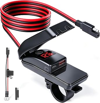 EXTRACTME IPX5 WaterResistant Motorcycle Phone Charger with USB A & C Port