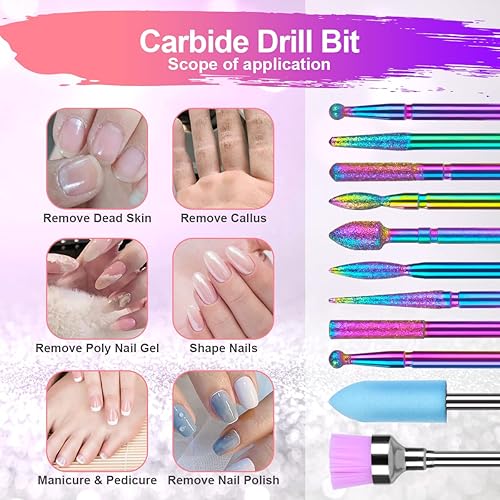 Miniatura 6 de Juego de brocas para uñas, 11 piezas de brocas eléctricas de uñas de carburo de acero de tungsteno de 332 pulgadas, brocas de pulido de cutículas
