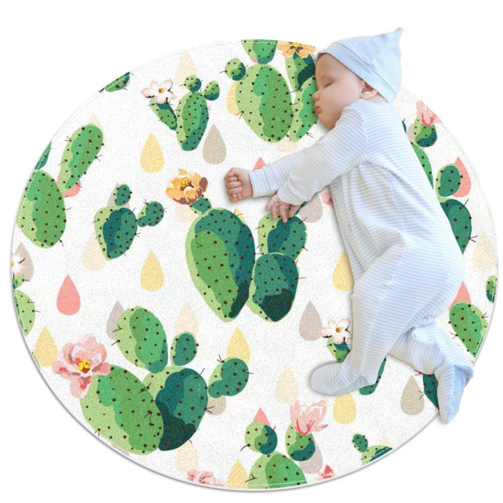 Tapis de jeu pour enfants aux finitions soignées et imprimé floral de cactus vert