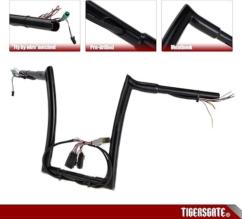 Miniatura 6 de "TIGERSGATE PRE-WIRED 12" Rise Road Glide Ape Hanger 1 14" Fat Manillares para Harley Road Glide 2008-2013 (negro)