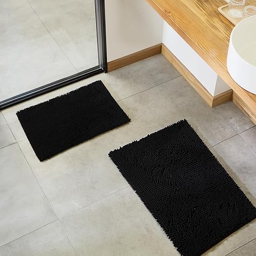 TECHMILLY Juego de 2 alfombras de baño de felpilla suave y esponjosa, antideslizantes, absorbentes, para baño, lavables y de secado rápido, color