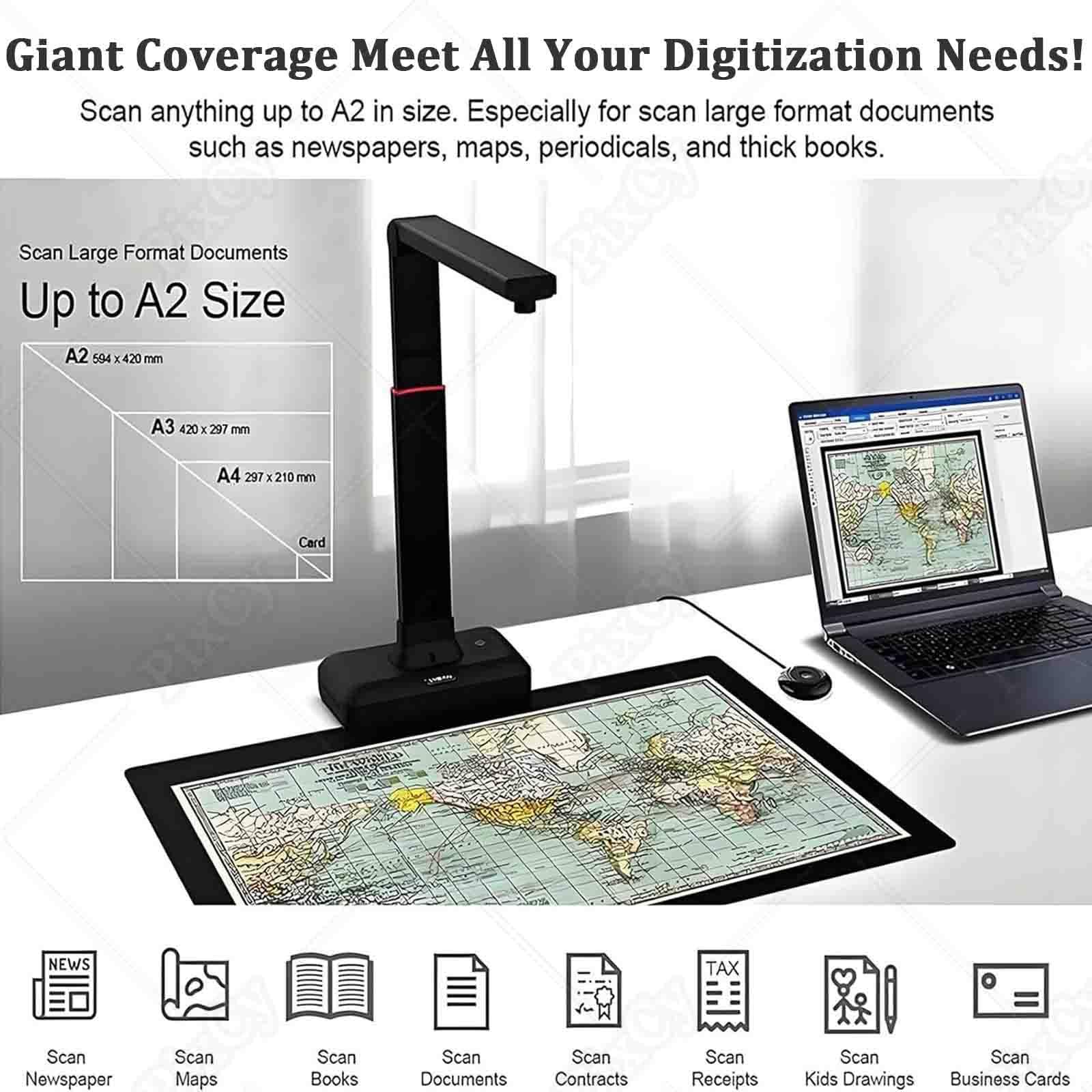 PixCy Escáner Superior A2/3, escáner Documentos con cámara 23 MP, reconocimiento Texto OCR y Altura Ajustable, tecnología descurvatura automática páginas Curvas, luz LED incorporada