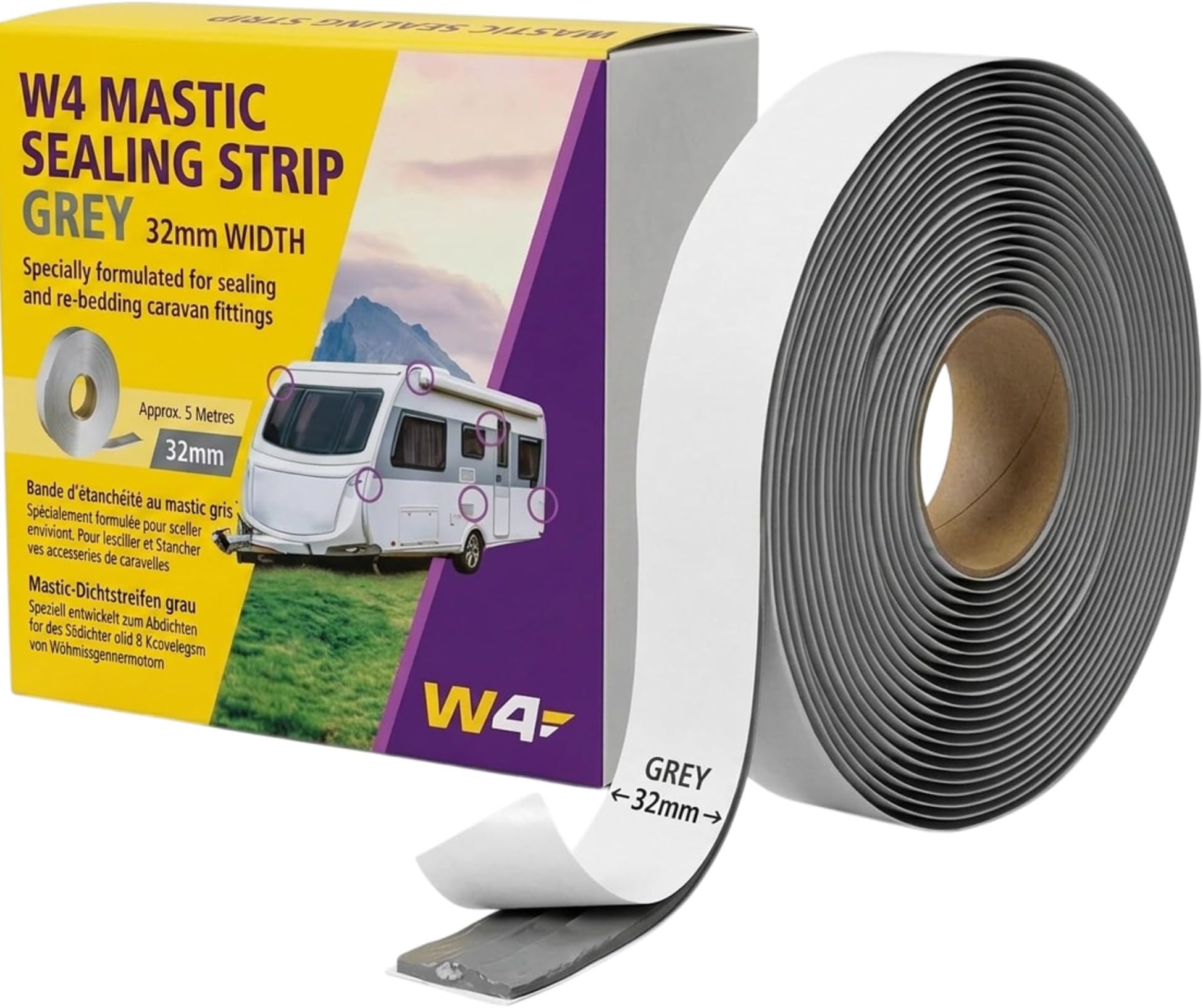 Mastic Sealing Strip Grey – Waterproof Butyl Seal Tape for Roofs, Windows, Doors & Caravans, Flexible Weatherproof Adhesive Strip for Gap Filling, Leak Repair & DIY Applications (32mm)