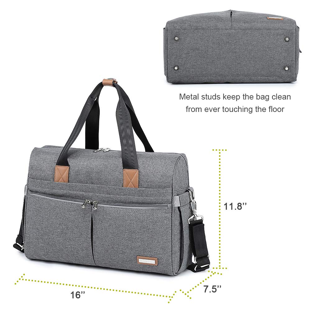 RUVALINO Grand sac à langer de voyage Weekender pour maman et papa, sac transformable, pour garçons et filles, avec matelas à langer, compartiments isothermes pour bouteilles et fixation à la