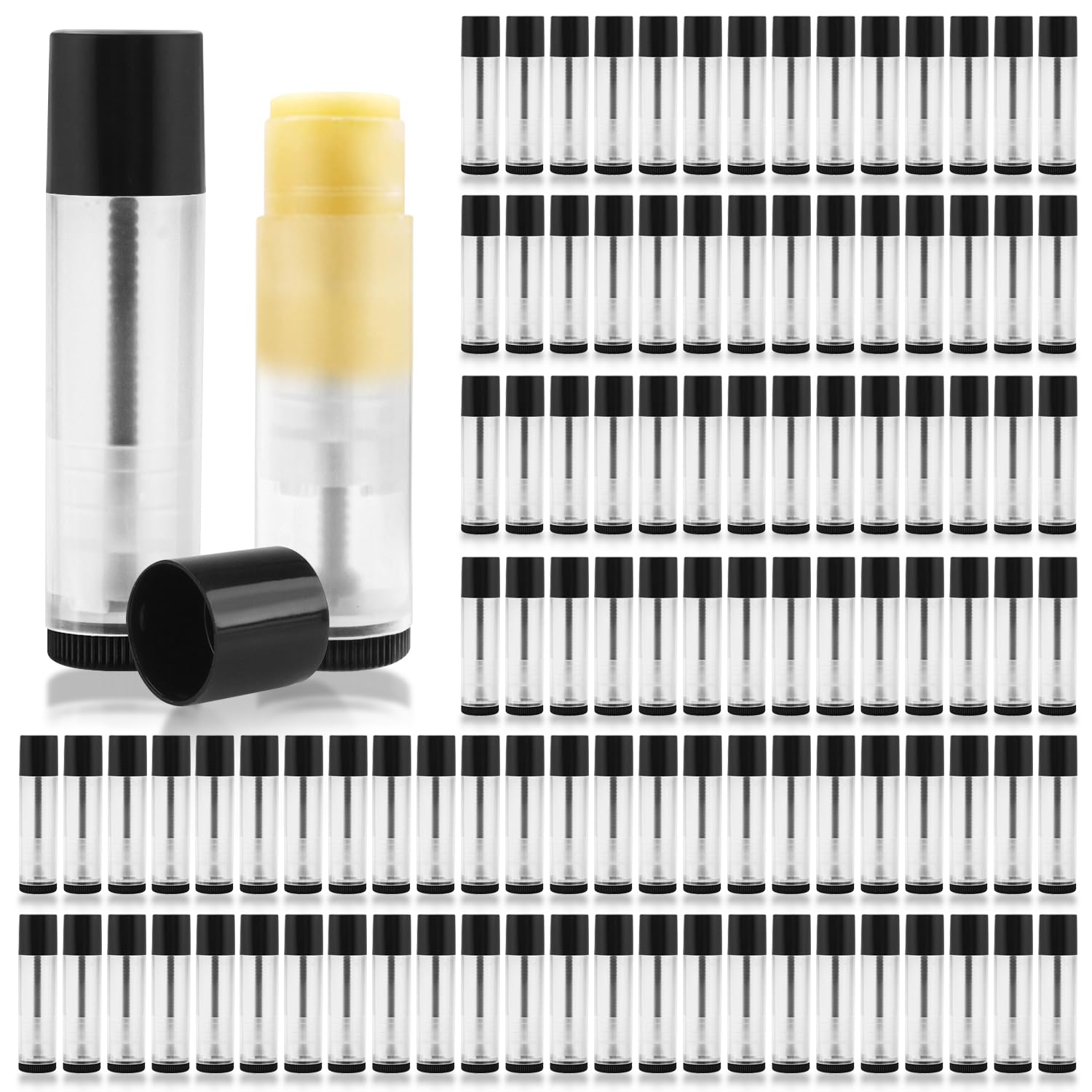 100Pcs 5g Clear Plastic Lip Balm Tubes with Twist Bottom and Black Caps Empty Chapstick Tubes Lip Gloss Containers Lipstick Tubes Refill DIY Cosmetic Containers Beauty Sample