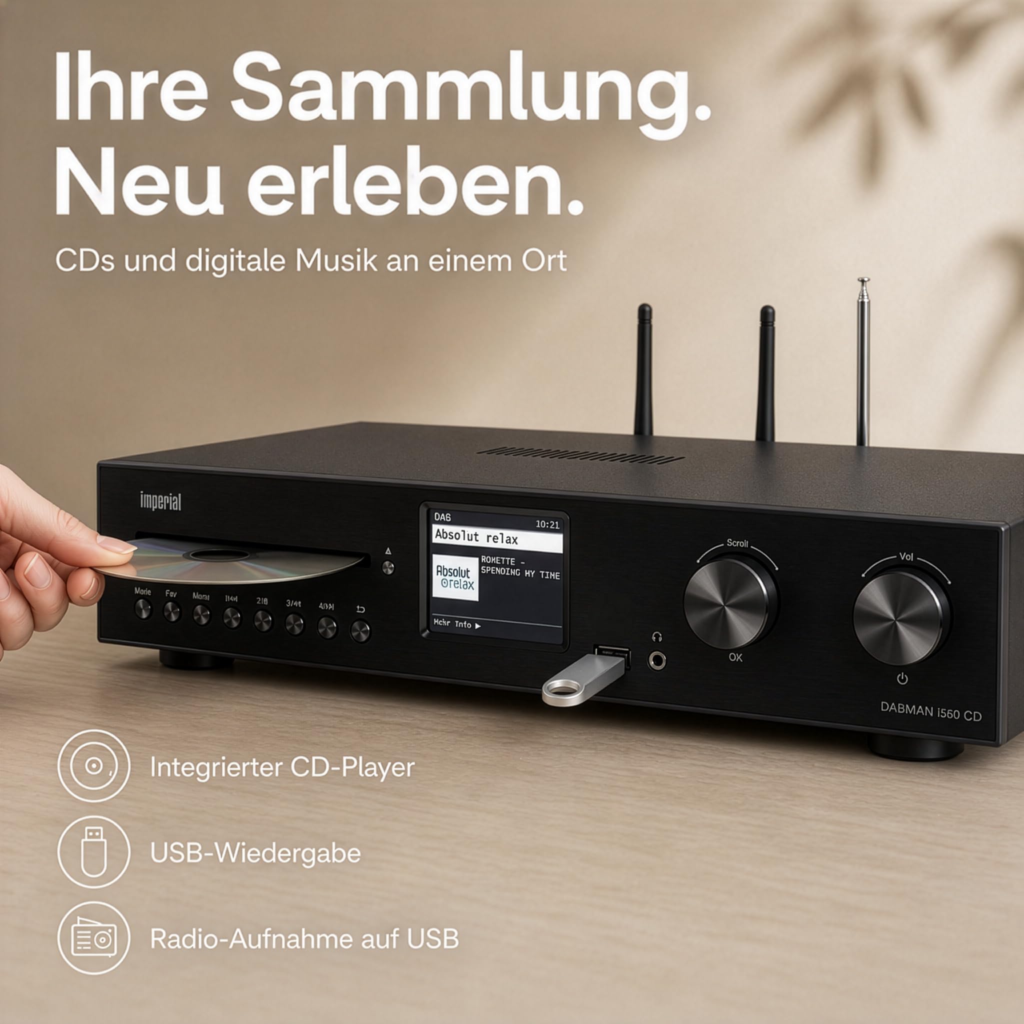 Imperial DABMAN i560 CD DAB Radio, Internetradio WLAN, DAB+ Radio, Bluetooth, Küchenradio, WLAN Radio - HDMI ARC, Bluetooth senden und empfangen, Streaming Dienste schwarz