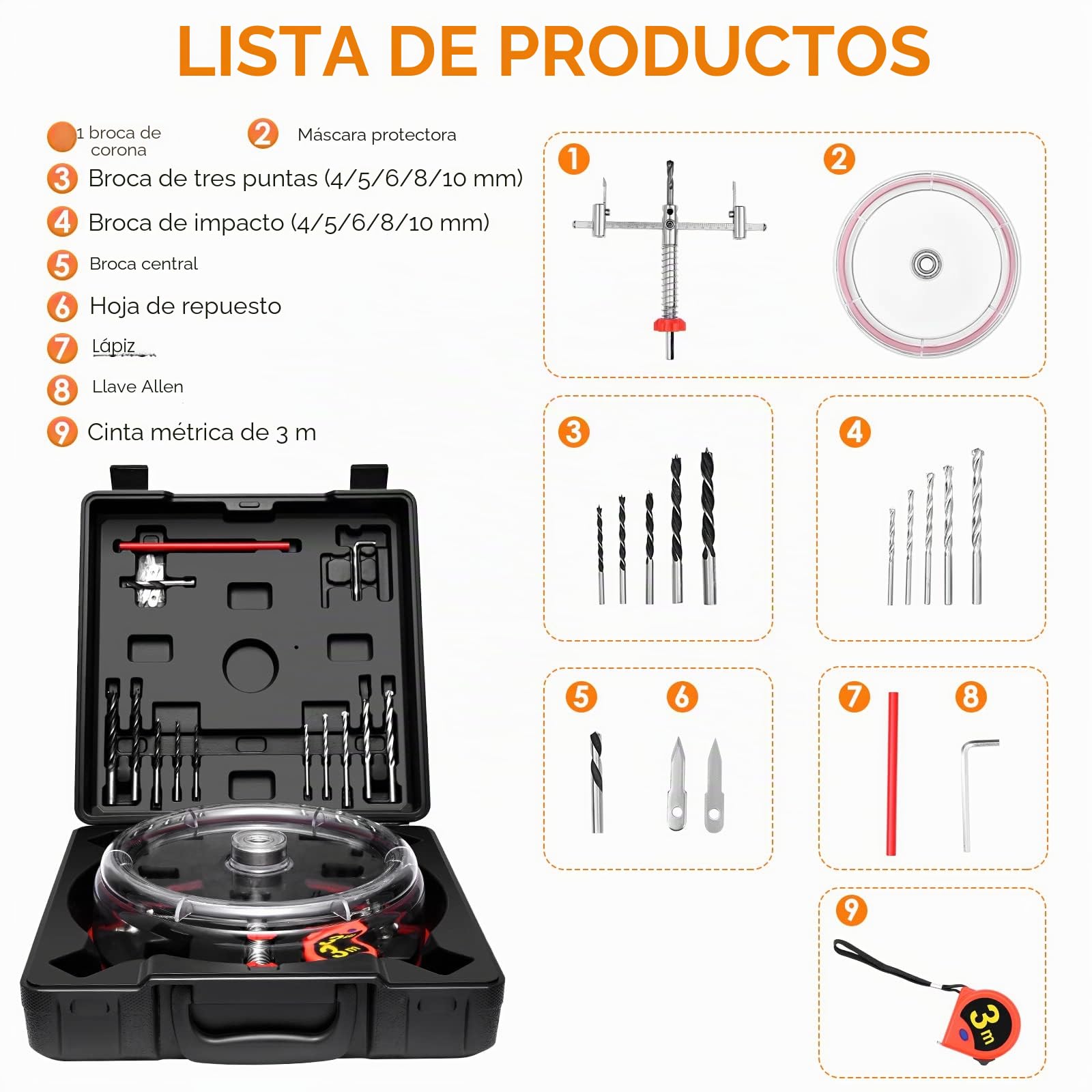Profesional Cortadora eficiente de Agujeros para Sierra Circular Tamaño de Diámetro Ajustable (40-200 mm) para Orificios de Ventilación,Luces Empotradas en Techos,Paredes y Suelos