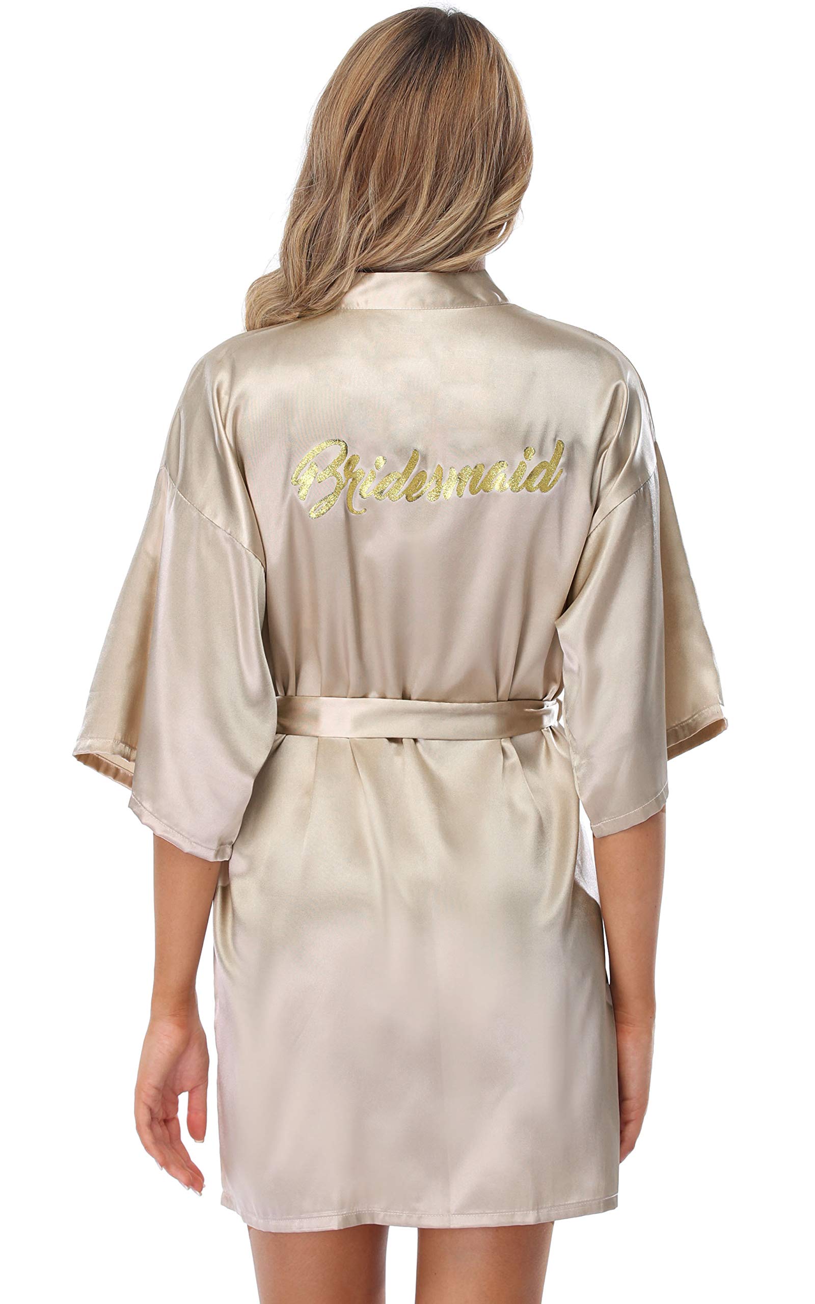 Vlazom Morgenmantel für Hochzeit Satin Kimono Badmantel für Braut&Brautjungfern Damen Robe mit Gürtel V Ausschnitt Morgenmantel für Hochzeit Party Pool Party und Pajama Party