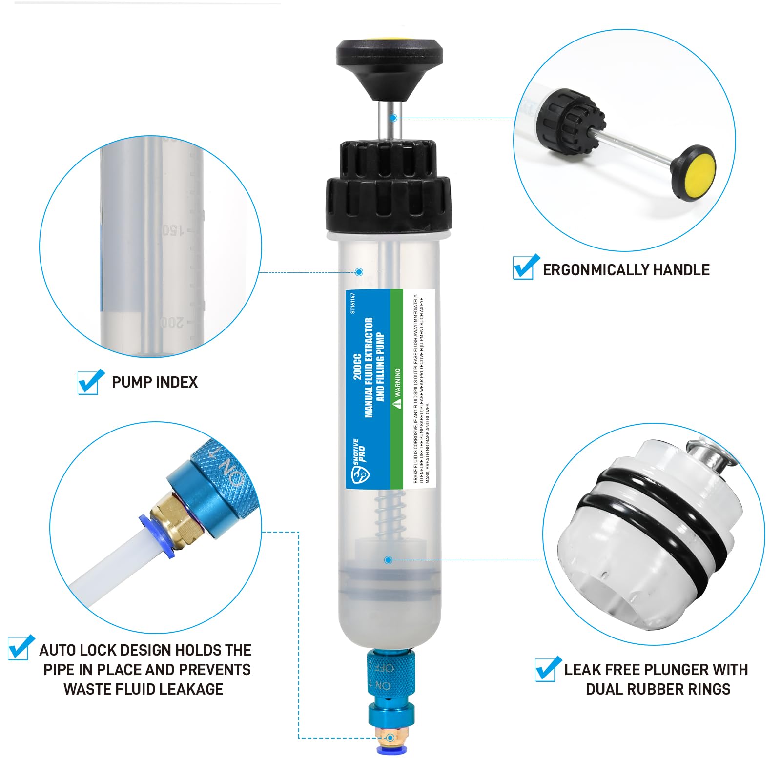 SMOTIVEPRO 200 ml pompa do odsysania oleju z włącznikiem/wyłącznikiem, pompka ręczna z 3 wężami do odsysania oleju silnikowego, oleju przekładniowego i płynu chłodzącego z samochodów, motocykli i