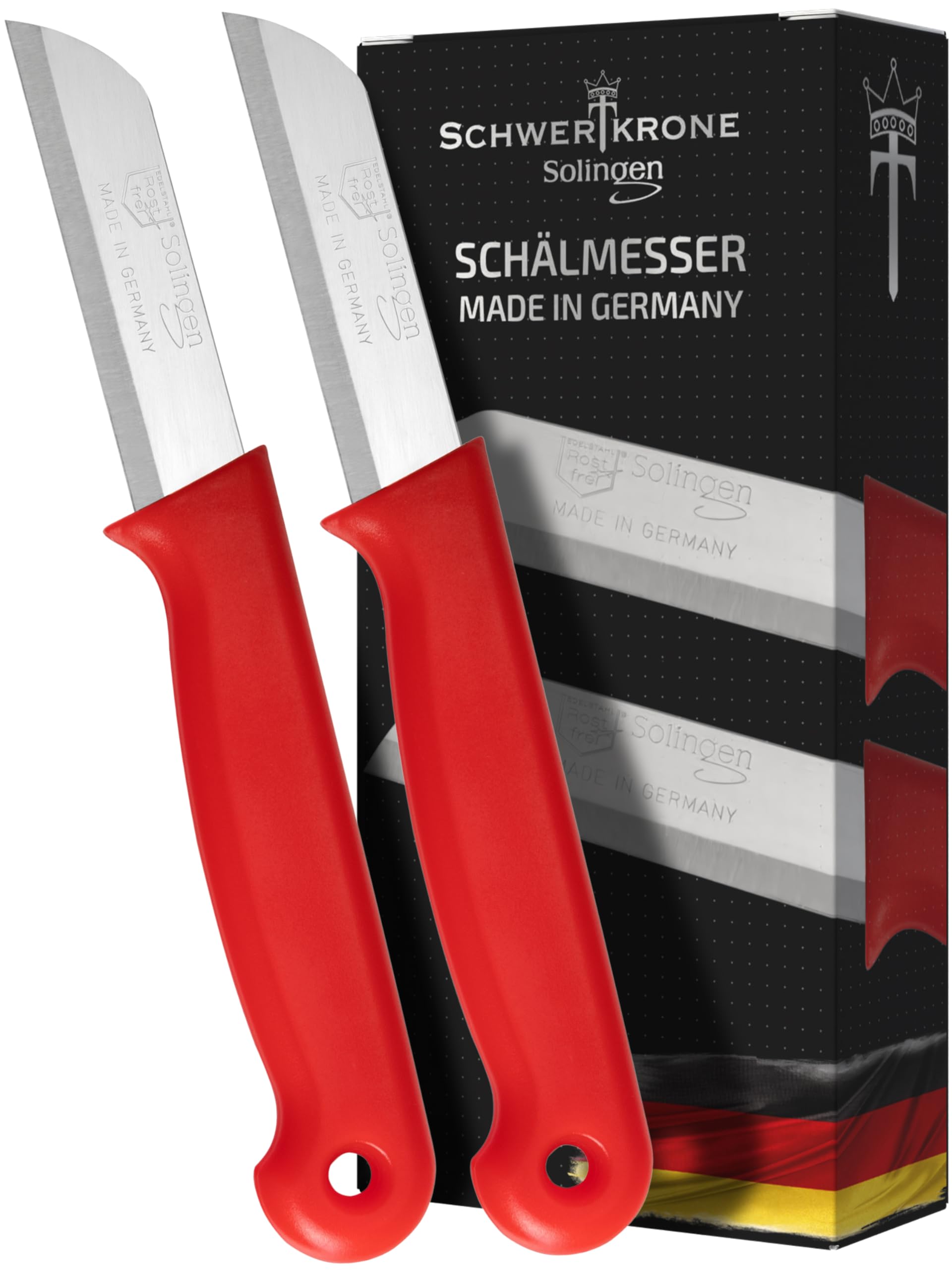 Schwertkrone Set de 2 Couteaux Éplucheur Professionnels en Acier Inoxydable, Confort Ergonomique, Multifonction Cuisine, Rouge