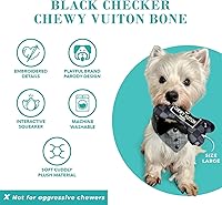 Vista 4 de Haute Diggity Dog Black Checker Chewy Vuiton Bone, Juguetes de Peluche de Diseñador para Perros con Chirriador Interactivo, Estimulante