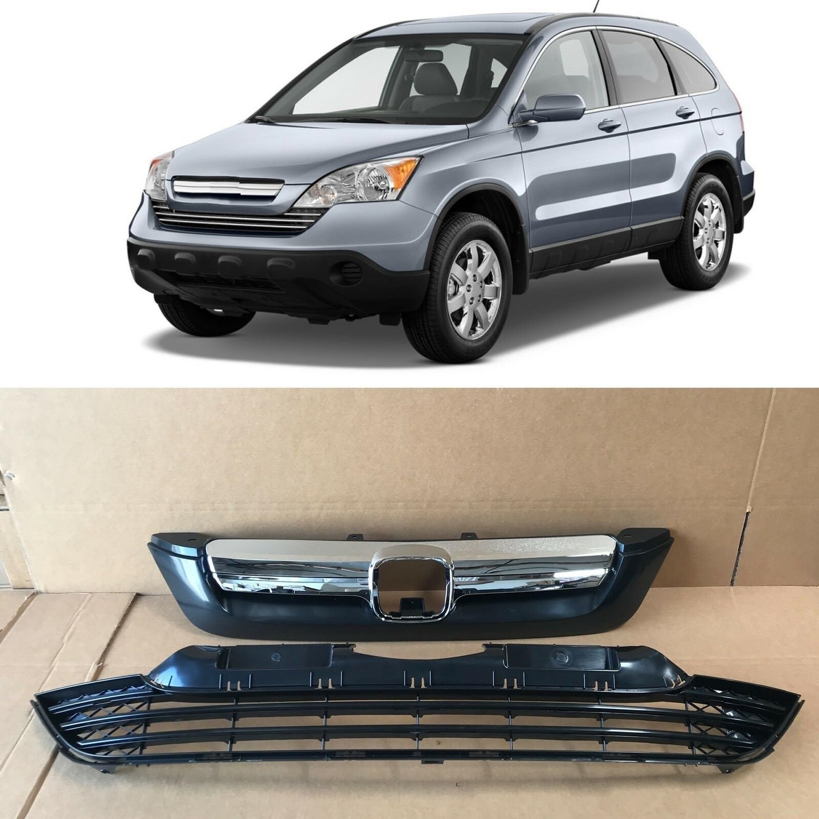ZXMT Front Upper & Lower Grille Set For Honda CR-V 2007-2008-2009 – Black & Chrome