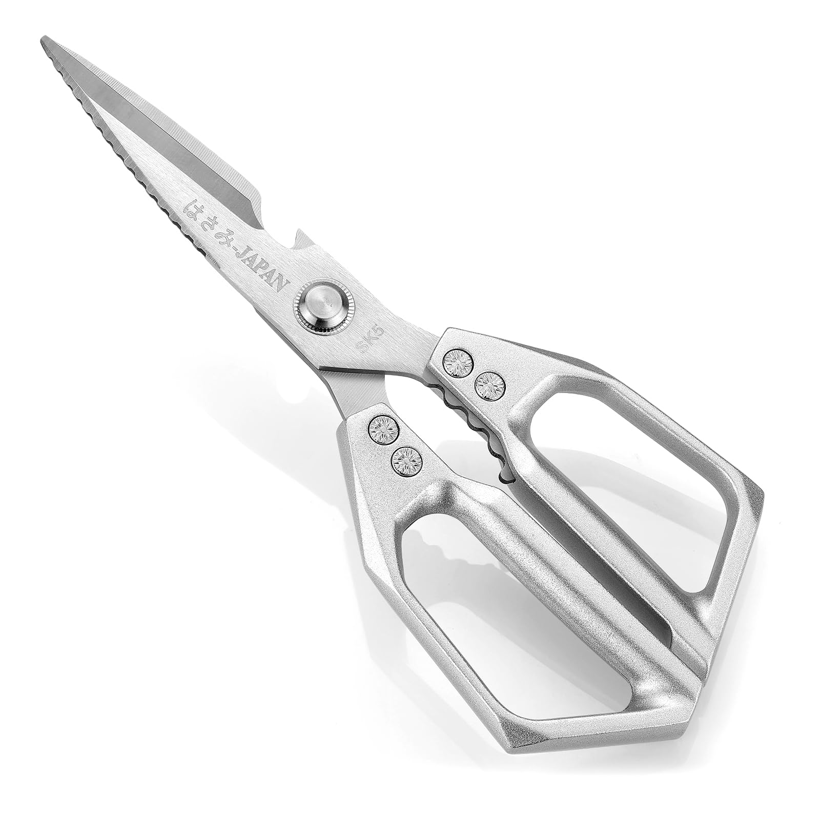 Professional Kitchen Scissors,Heavy Duty Multi-Purpose Food Cooking Shears for Jointing Chicken,Cutting Herbs,Opening Packages - Dishwasher Safe with Bottle Opener (Silver)