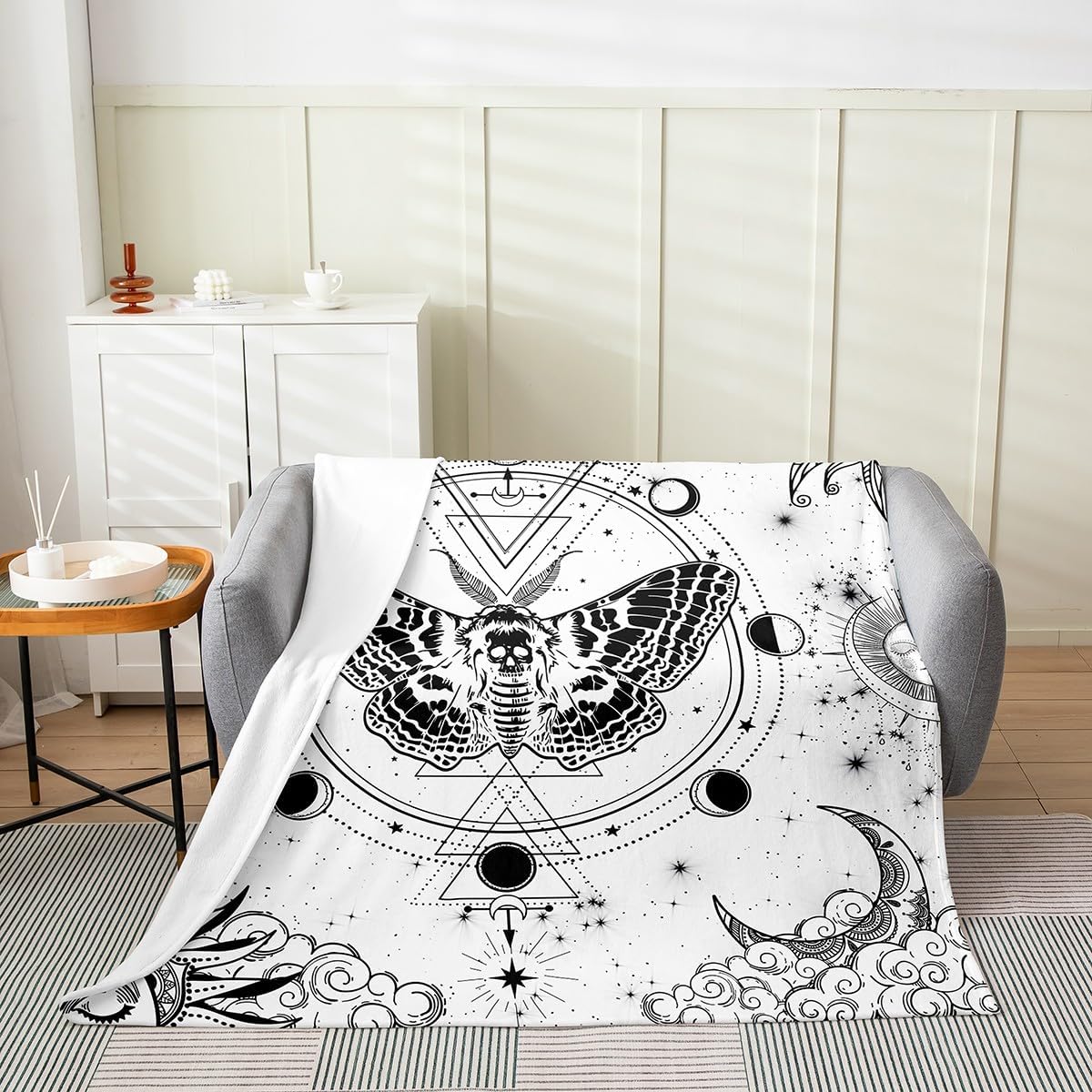 Rustic Farmhouse Style Flannel Blanket Queen 90"x90",Watercolor Yelloween Sunflowers Castle House Flannel Sherpa Blanket for Boys Girls,Boho Skeletal Skull Halloween Fuzzy Blanket Room Decor