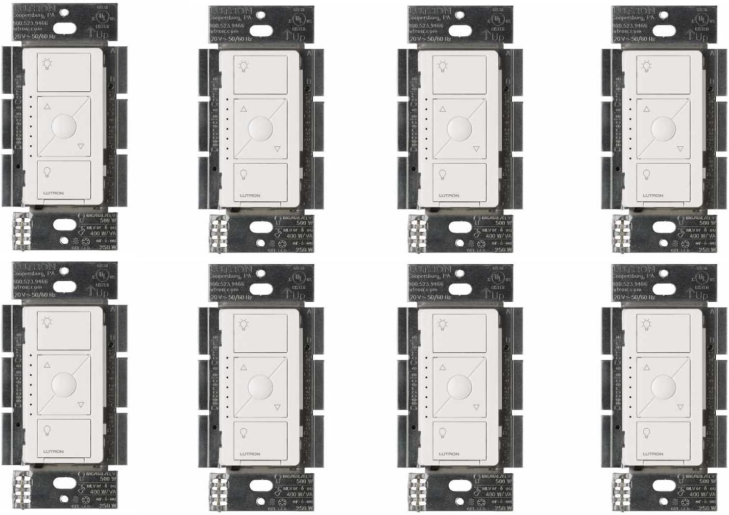 Lutron Caseta Original Smart Dimmer Switch ELV+ (Lutron Hub Required), 250W LED, Single-Pole/3-Way, Neutral Required, PD-5NE-WH 8-PACK, White, 8 Pack White 8 Pack ELV Dimmer