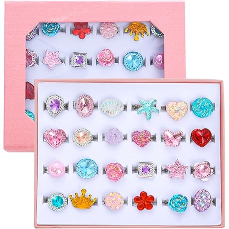 Rings for Toddler Girls: 24 Pack Adjustable Play Jewelry Rings for Kids