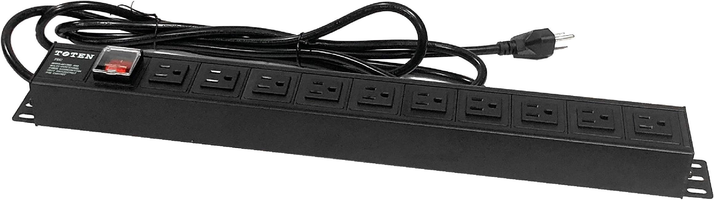 Rack Mount Network Standard PDU Power Strip, 10 Outlets, 10 ft. Cord, 15A, 1U Rack-Mount
