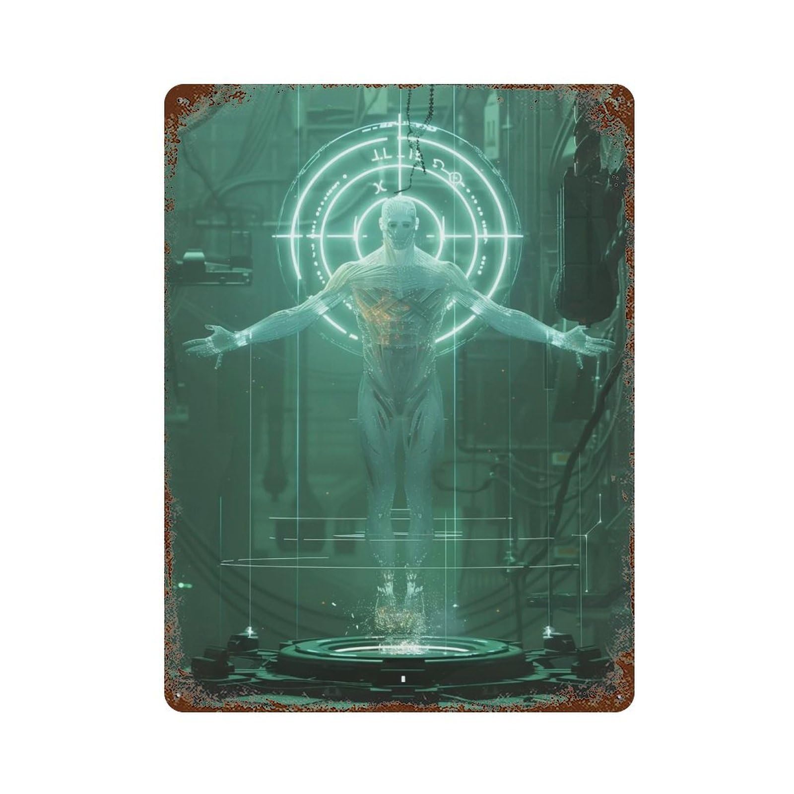 MGHTGRWE Cyber Christ 01 Poster Wall Art Iron Vintage Metal Tin Sign Modern Home Cofffee Club Art Bar Shop Decor 40x30cm