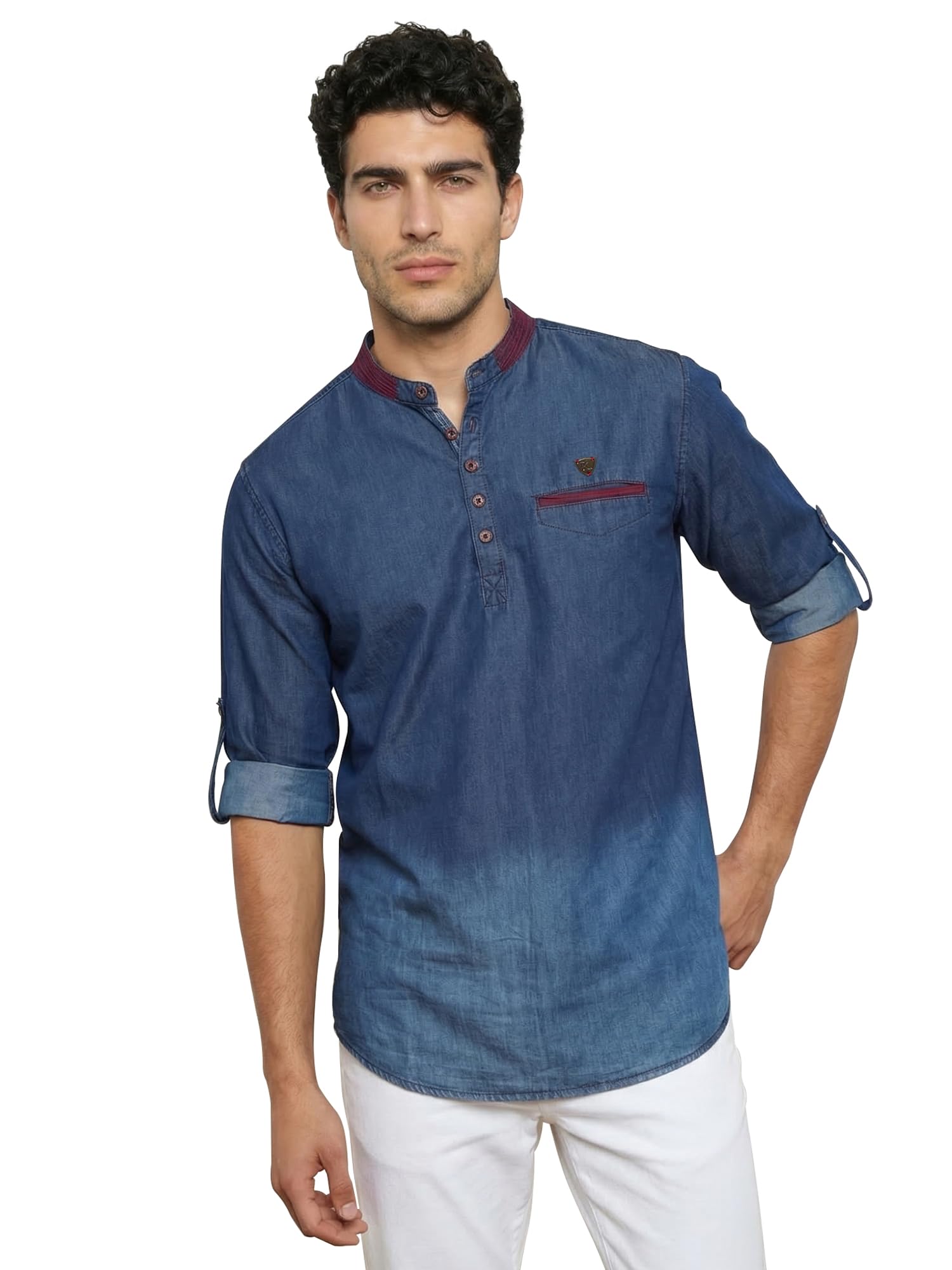 kuons avenue Men’s Denim Ombre Short Kurta | Tailored Fit Full Sleeve Mandarin Collar | Casual Wear Stylish Denim Kurta for Men-picture-35