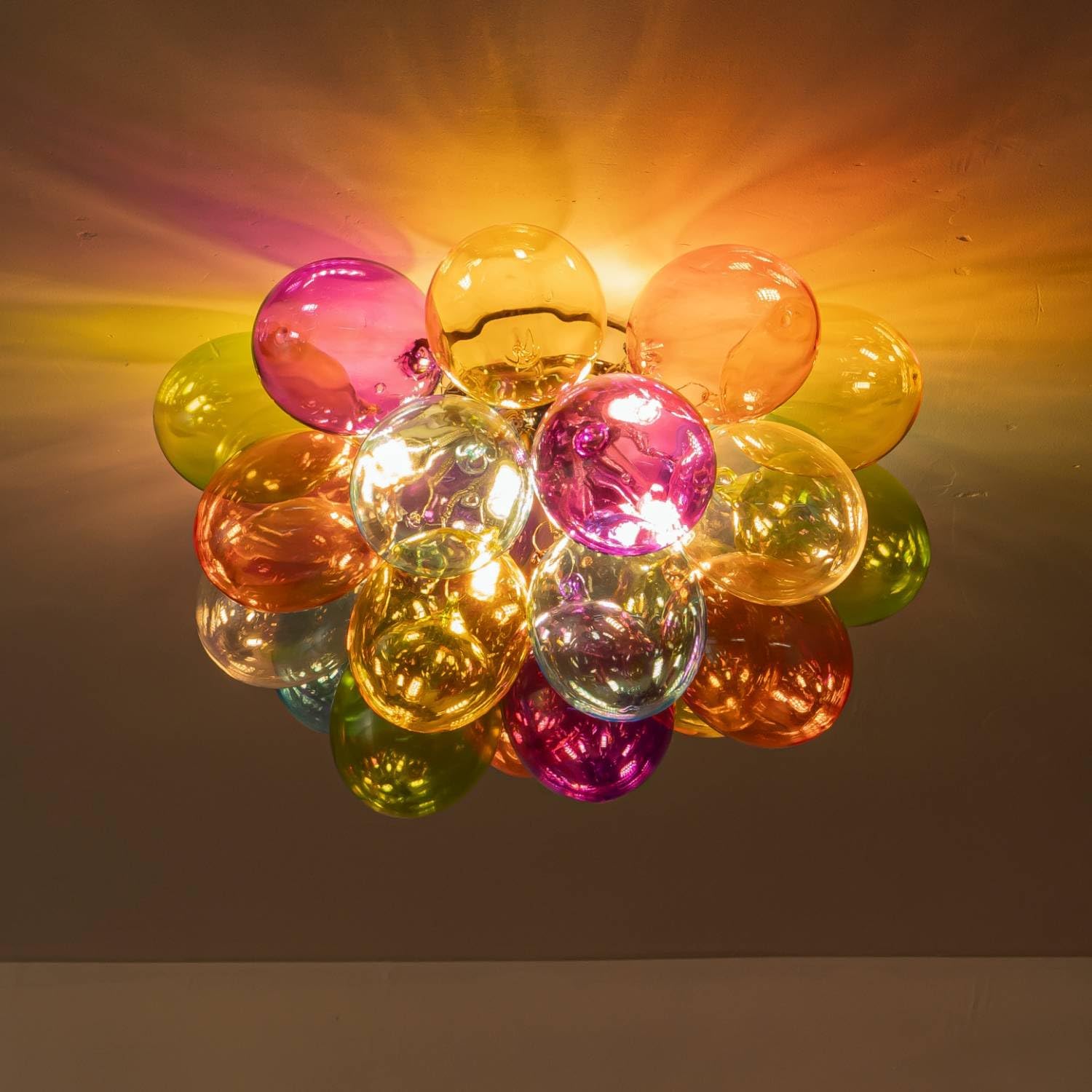 Semi Flush Mount Bubble Chandelier,Close to Ceiling Light Fixtures,16" Modern Bubble Balloon Glass Chandelier with Colorful Globe Glass Shades Pendant Light (Colorful Ceiling, 16 inch)