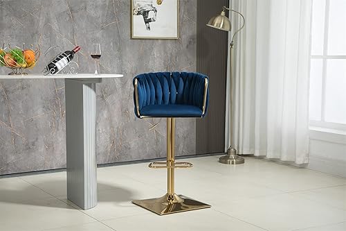 Miniatura 21 de SZLIZCCC Taburete de bar ajustable de terciopelo moderno, taburete de bar giratorio de 360 grados, taburete de isla de cocina curvado con respaldo