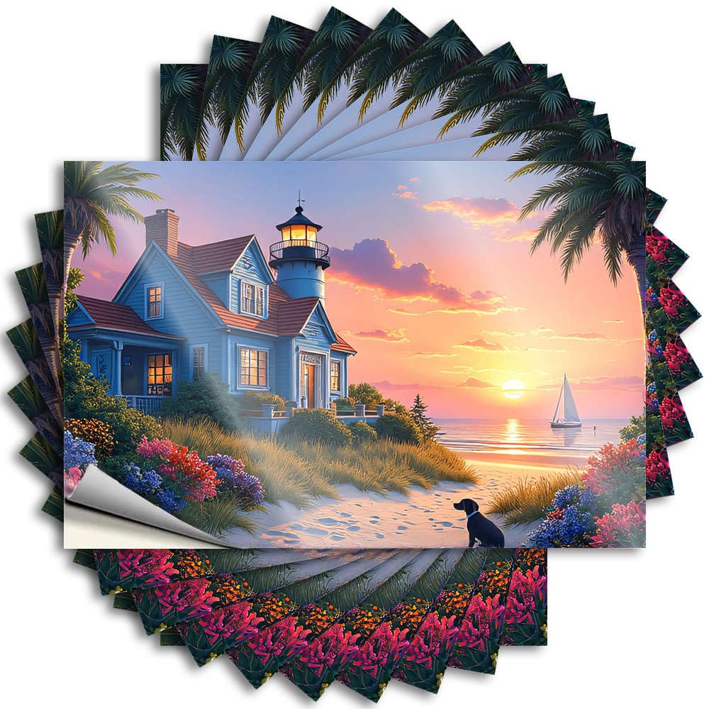 Decal Rooms Decorations Waterproof Vinyl Sticker | Lighthouse By The Beach At Sunset Aesthetic Tumbler for Student DIY Projects(12X18CM)