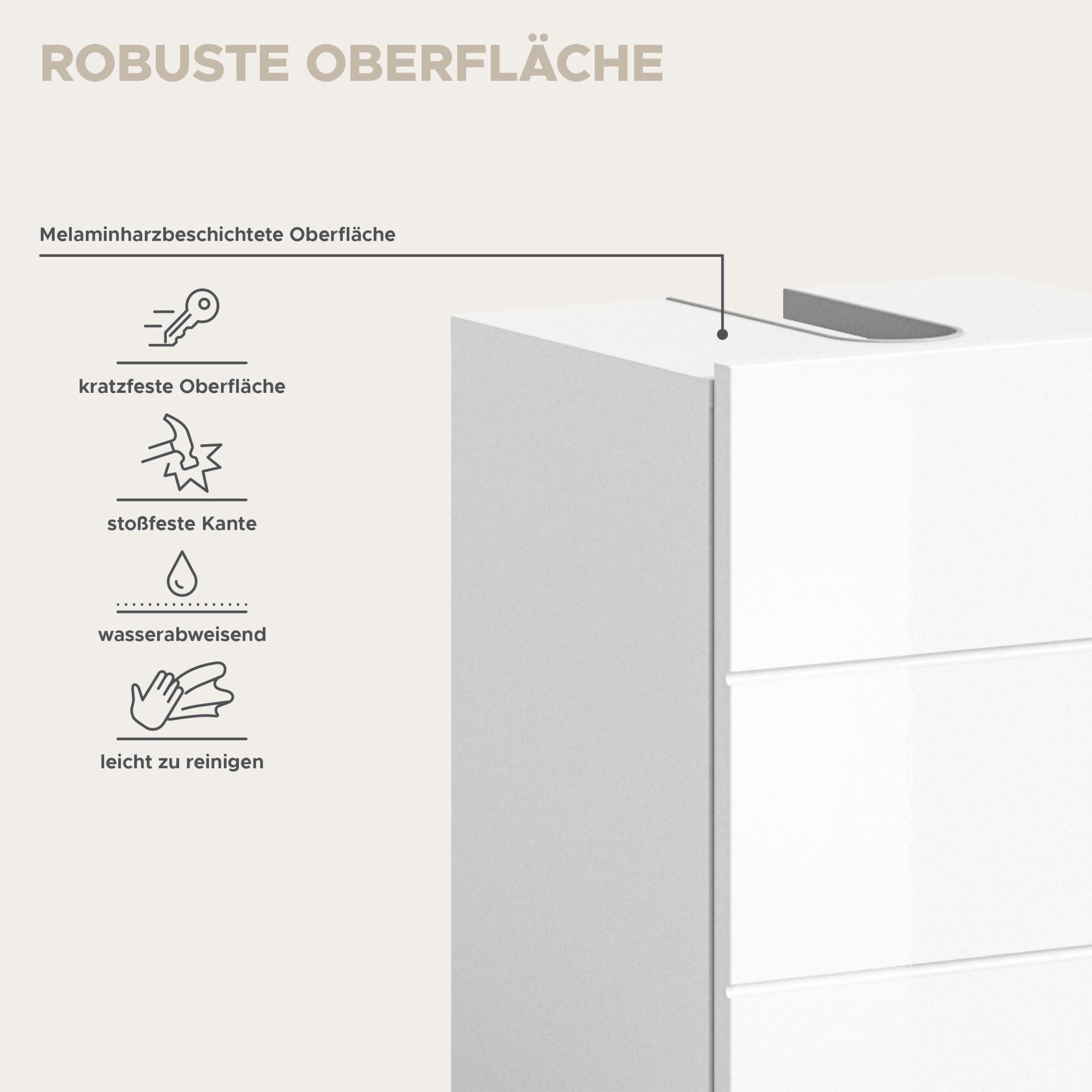 xonox.home - Waschbeckenunterschrank Vira 38x56x34 cm in weiß Hochglanz Tiefziehfront - Unterschrank Waschtischunterschrank Badezimmerunterschrank - praktisch für Gästebäder oder kleine Badezimmer