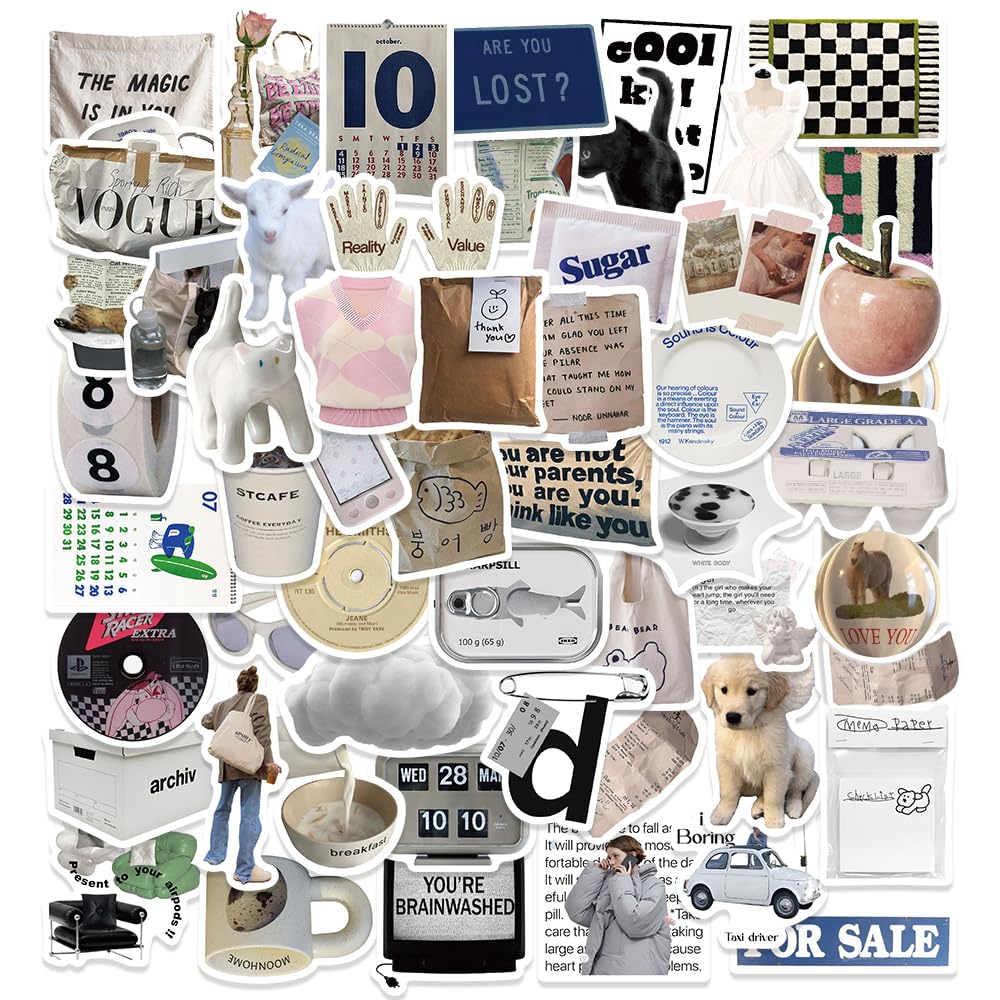 ZJSXINDI Stickers Aesthetic Waterproof Laptop Stickers Decals 57 Pcs for Water Bottle Laptop Computer Skateboard Bumper,Aesthetic Vsco Vinyl Stickers for Kids Teens Girls (Khaki)