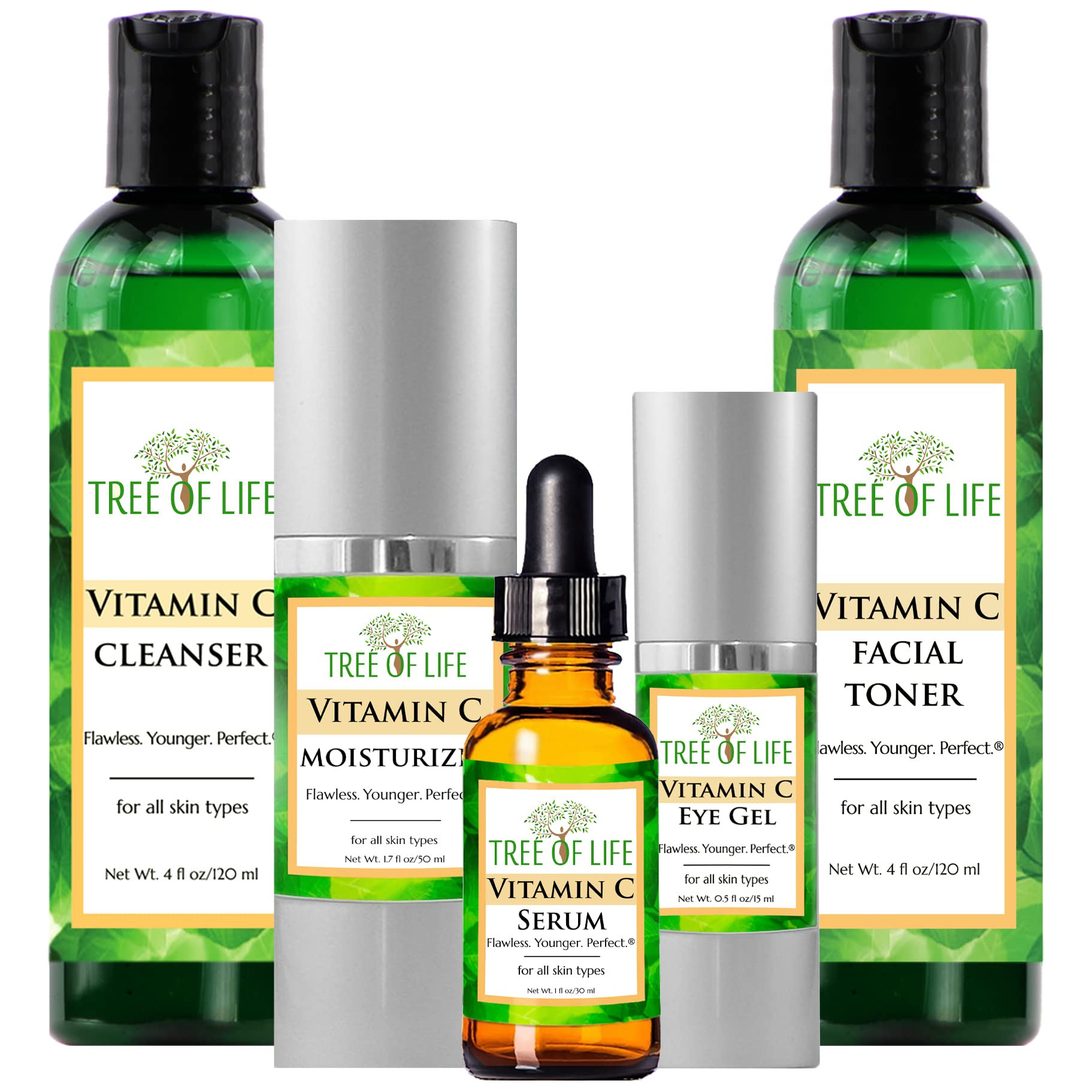 Tree of Life Beauty Ultimate Skin Care Set, Brightening, Firming, Hydrating, Moisturizing, Brightening, Complete Face Care Regimen - Total Vitamin C Face Serum Collection 5pack