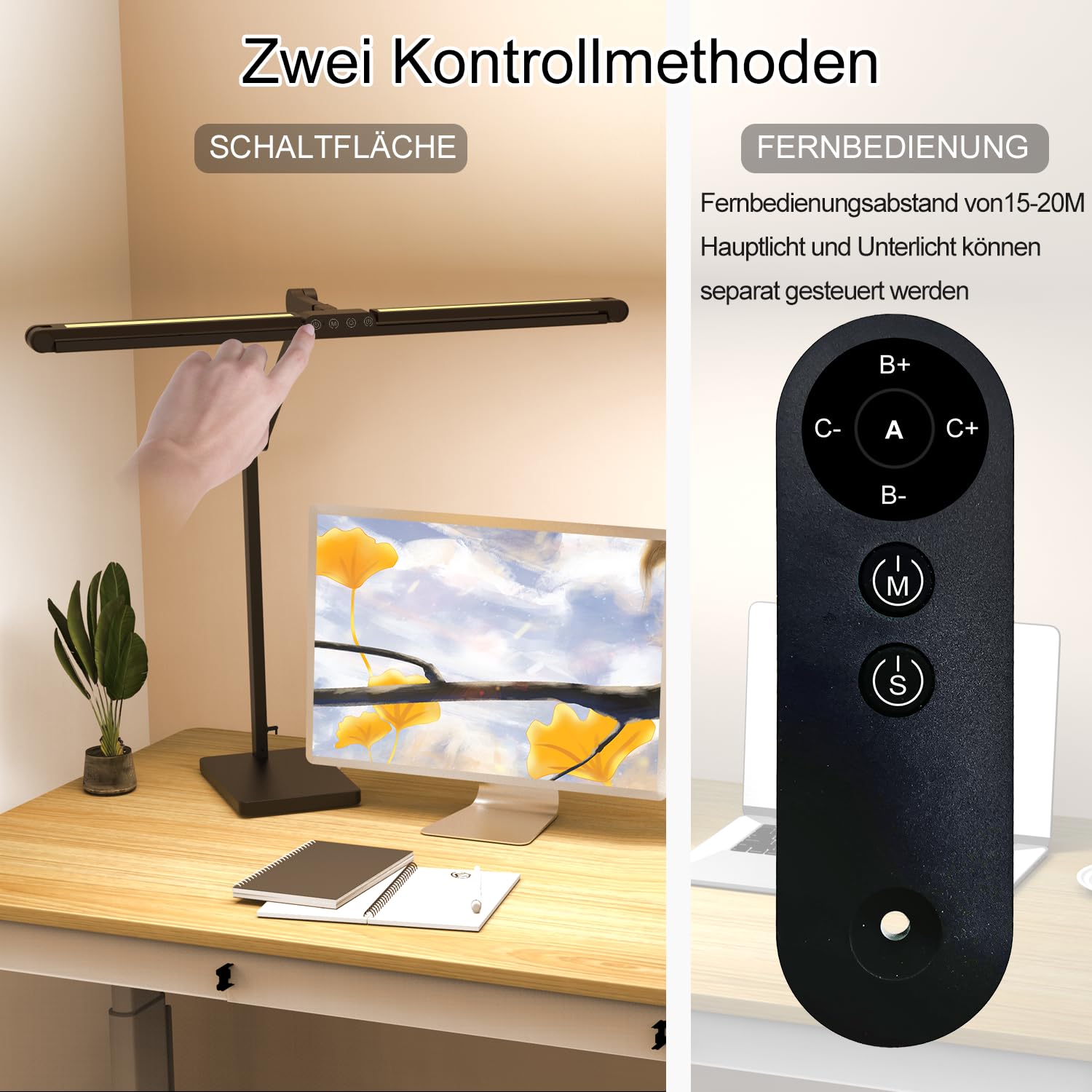 EPABINA Die 36W 3000 Lumen Schreibtischlampe mit Sockel, LED Dimmbar Tageslichtlampe, Drehbare Tischlampe, 120cm Monitor Lampe mit Automatischer Beleuchtung für Zeichnen