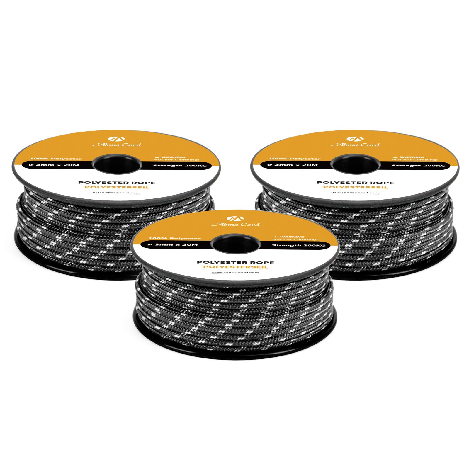 Abma Cord Polyesterseil 3mm x 20m Seil Geflochtene Schnur Reißfest für Outdoor, Boot, Festmacher, Zelt, Garten - Schwarz/Weiß