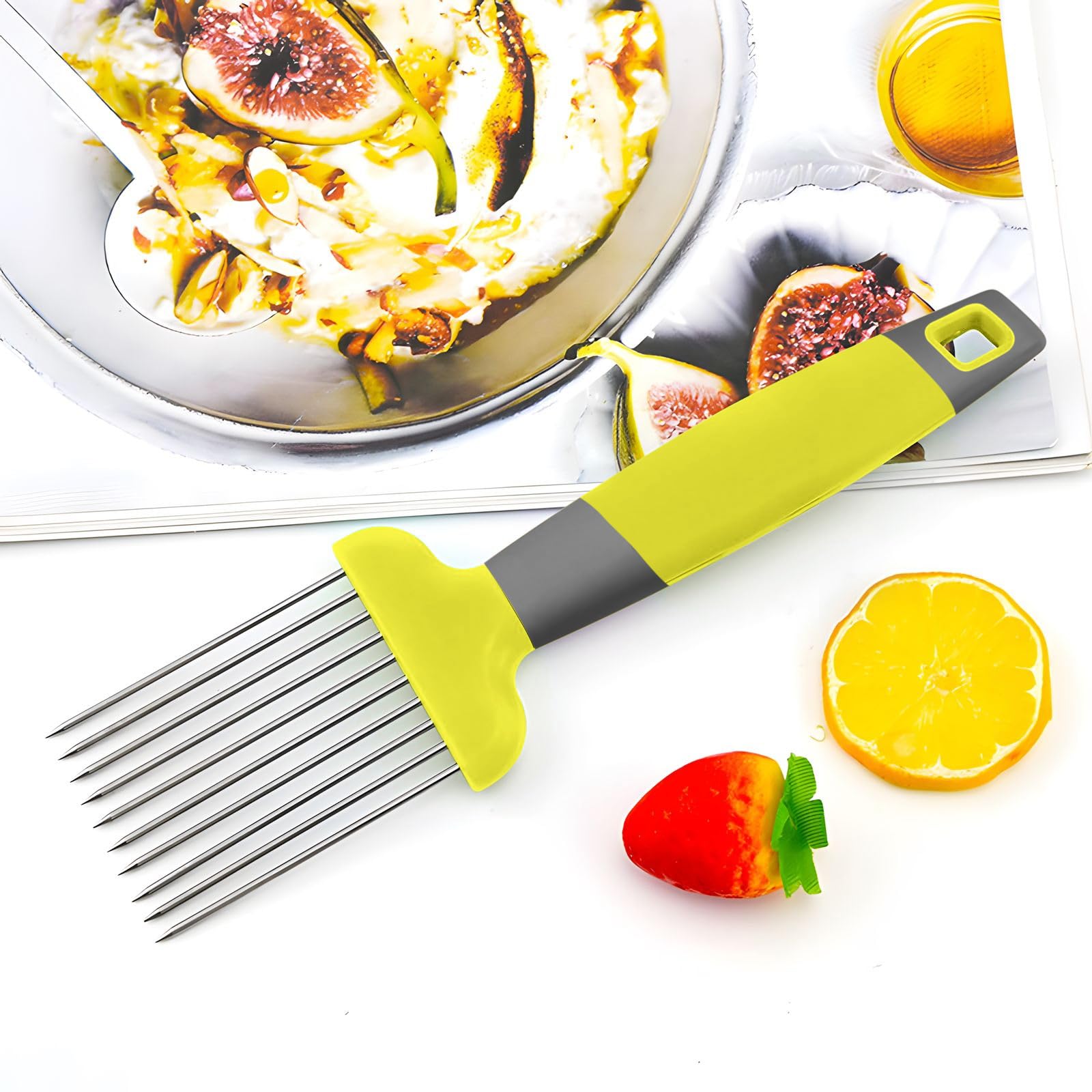 Zemcxney Supporto Per Cipolle In Acciaio Inox - Affettatrice Per Patate, Pomodori, Avocado E Carne Con 10 Forchette Antiscivolo