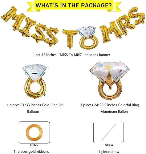 Miniatura 4 de SHUNTAI Globos dorados para decoración de fiesta de compromiso, globos dorados de 16 pulgadas con letras de Miss a Sra. Kit de pancartas de aluminio