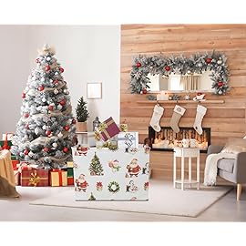 CLOCOR Collapsible Fabric Storage Container, Waterproof Toy Bin with Handles, Gift Basket (Watercolor Christmas)