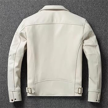 Men's Leather Jacket White Lapel Calfskin Jacket Natural