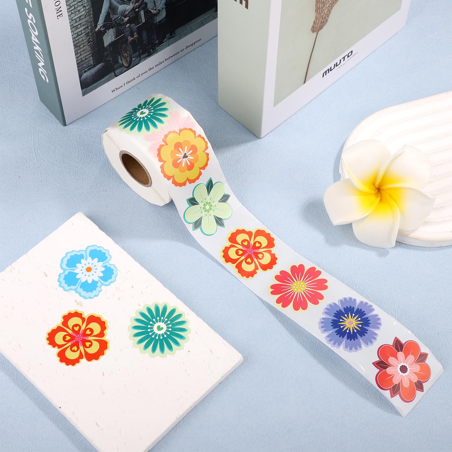 FUGLUS Lot De 20 Feuilles D'autocollants Floraux Et étoiles Colorés