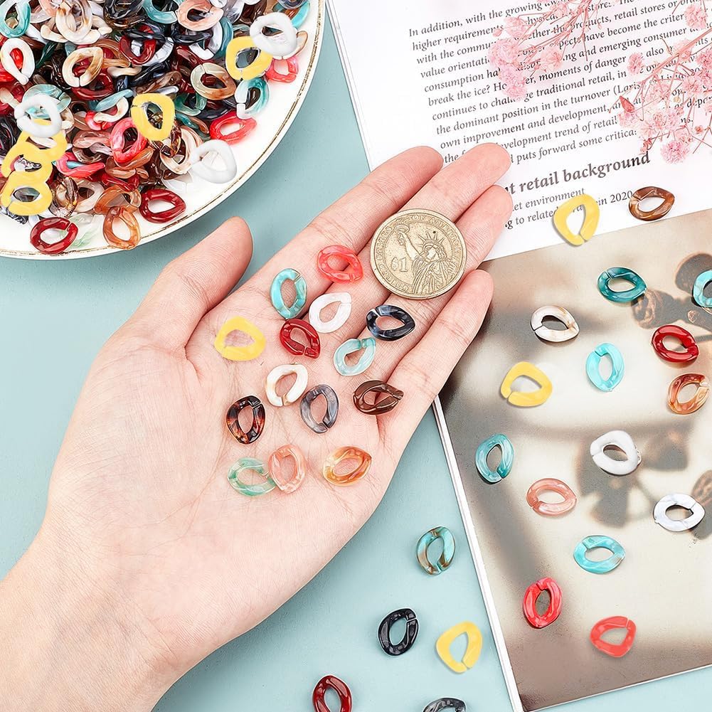 PH PandaHall 840pcs Acrylic Linking Ring 14 Colors Transparent Cable Chain Small Twist Curb Chains Quick Link Connectors for Earring Necklace Glasses Chain Jewelry Making