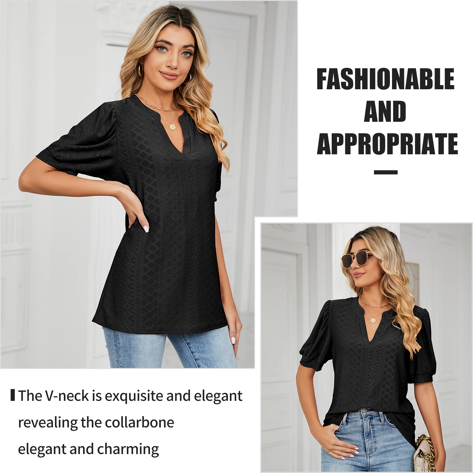 T Shirt Donna Estive con Scollo a V e Balze Manica Corta Magliette Donna Elegante Rilassato Bluse e Camicie da Donna