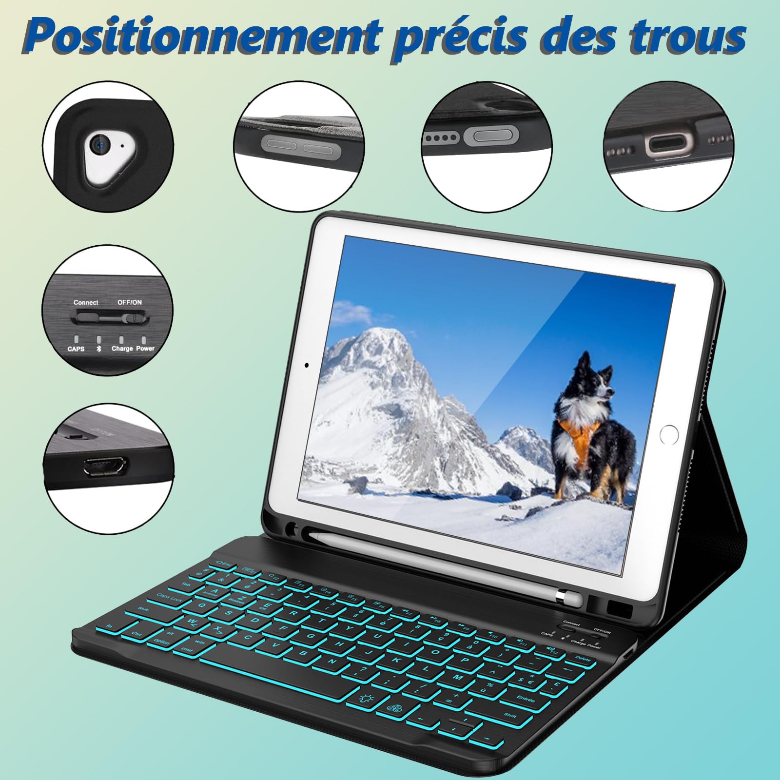 Étui De Clavier IPad 10.2 8ème/7ème Génération Avec Porte-Stylo Intégré, étui De Protection Fin