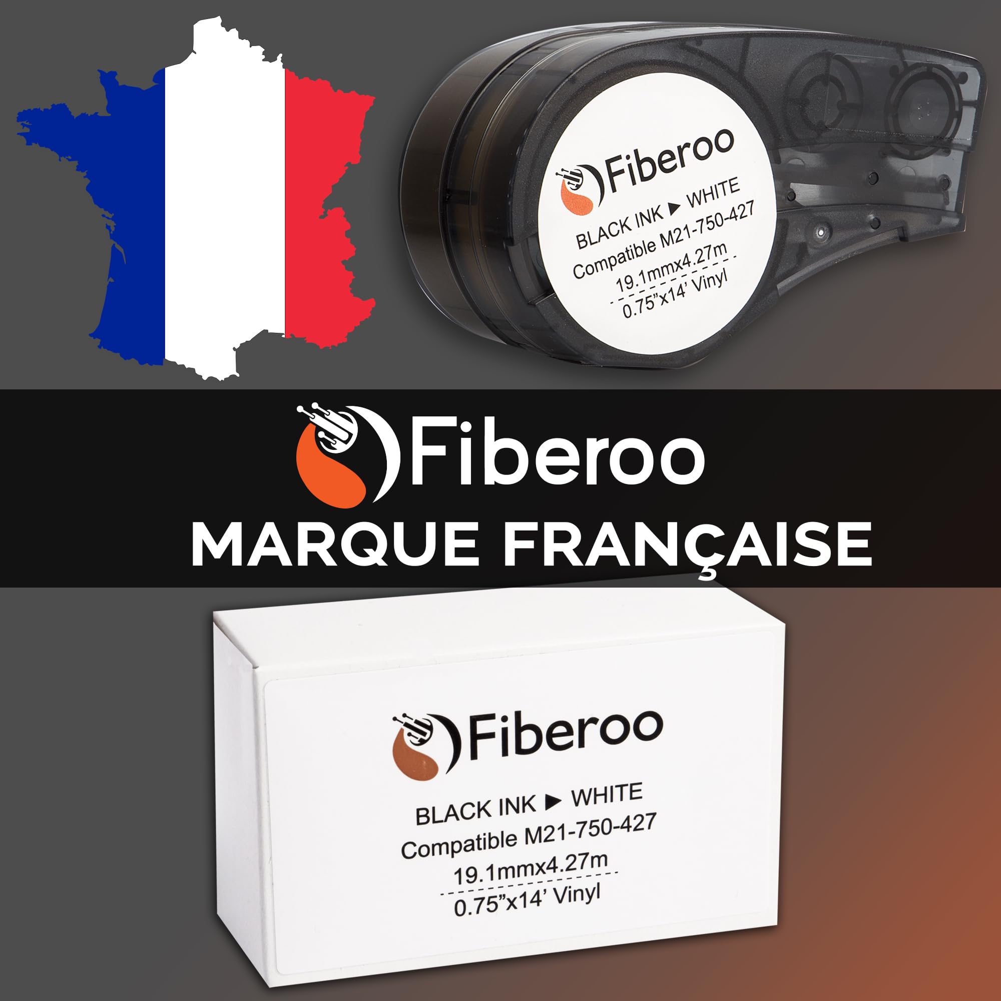 Recambio compatible M21-750-427 para BMP21 PLUS & BMP21 LAB no apto para M210 & M211 Cinta adhesiva de vinilo imprimible escritura negra sobre blanco fibra óptica, cables de red: lote de 3