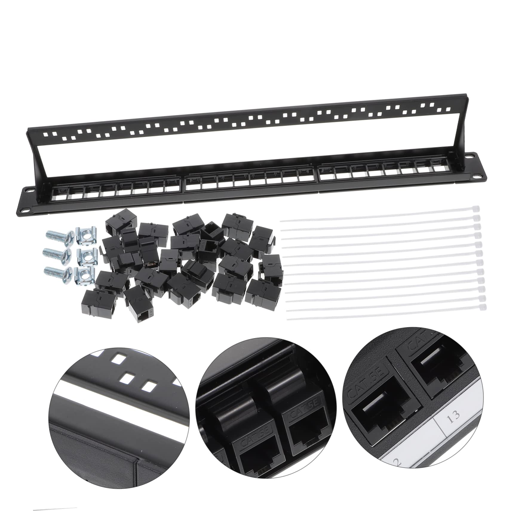 Panneau de Brassage Réseau Cat5e 24 Ports Noir en Plastique | Contacts Plaqués Or, Clamping Ferme et Fiable, pour Machine Room et Quartier