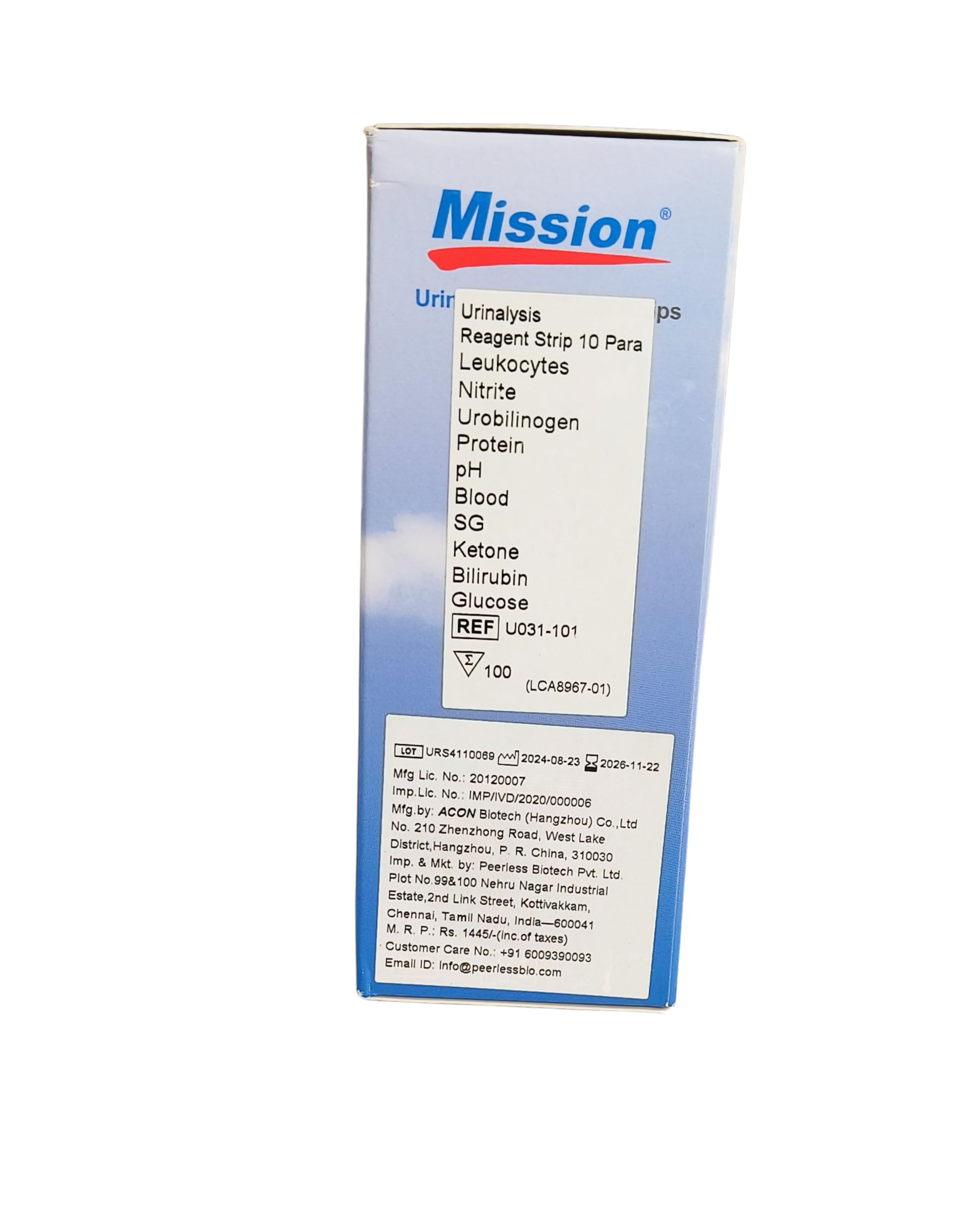 Mission Urine Test Strips, 10 Parameter, Pack of 100 Strips β For Laboratory Use (PACK OF 1-10P)